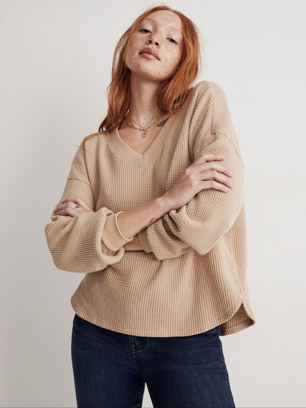 Madewell Waffle V Neck Top XS
